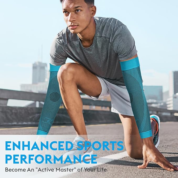 KEKING® Compression Arm Sleeves, Pair, Firm 20-30mmHg Graduated Compression Full Arm Support for Recovery, Pain Relief, Tendonitis, Golfers & Tennis Elbow Brace, Workouts Sports - Latex Free Blue XXL
