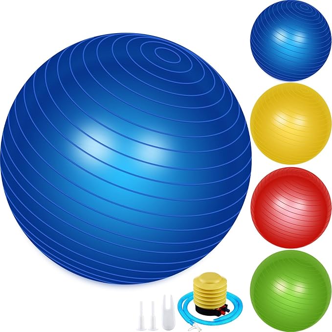 Leyndo 4 Pcs Yoga Exercise Ball Pilates Pregnancy Birthing Fitness Ball with Quick Pump Anti Burst for Improved Posture, Balance, Yoga, Pilates, Training, 4 Colors