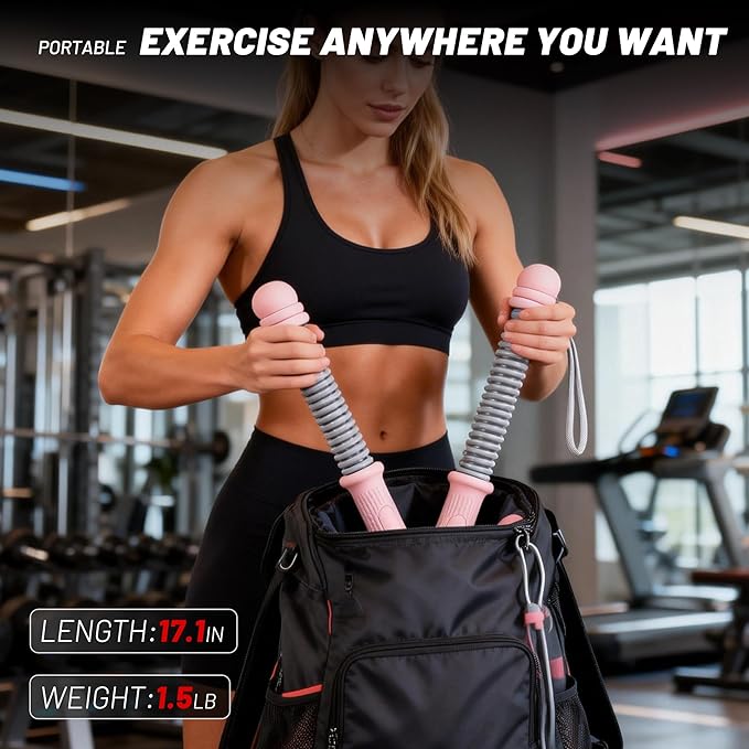 Adjustable Ropeless Battle Ropes for Home Gym,Cordless Battle Ropes with Storage Bag,Portable Workout Ropes for Strength & HIIT,Aerobic Training for Men & Women(Adjustable-Pink(2pack))