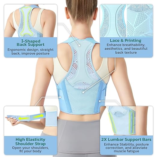 aoFIT Posture Corrector for Women - Lightweight and Breathable Back Brace for Pain Relief, Rounded Shoulders and Hunchback, Compact & Portable with Fashionable Design, Invisible Under Clothes Blue-L