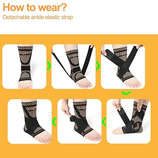Copper Ankle Brace Copper Infused Support for Men & Women (Pair), Best Ankle Compression Sleeve Socks for Plantar Fasciitis, Sprained Ankle, Achilles Tendon, Pain Relief, Recovery, Sports