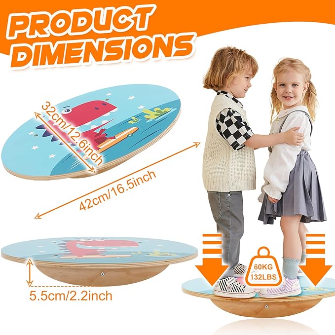 Wobble Balance Board for Kids Wooden Rocker Board Load 123Lbs, Active Play and Exercise for Toddler