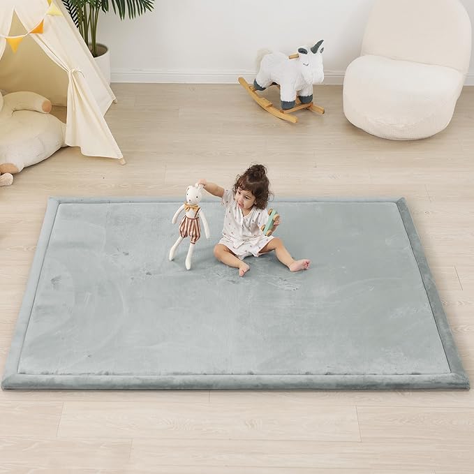 1.5" Thick Baby Play Mat for Floor Tummy Time, 59"x 79" Pro Soft Baby Activity Playmats Playroom, Easy Care with Non-Slip Safe for Infant Toddler Kids Crawling(Light Grey)