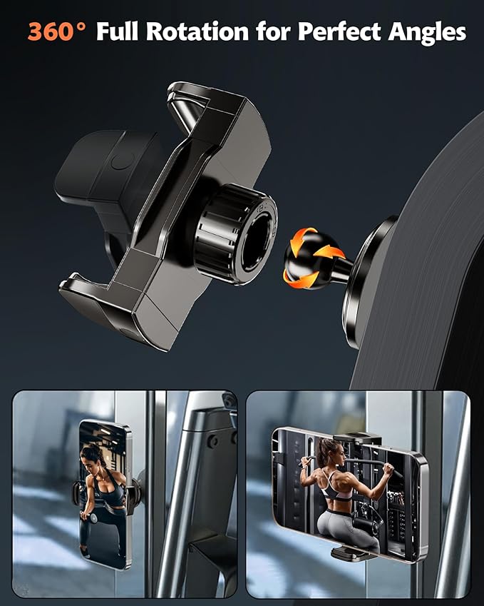 Gym Magnetic Phone Holder, 360° Strong Adsorption Adjustable Magnet Holder Mount for Fitness Equipment, Golf Cart, Compatible with 4.7-6.5’’ Use iPhone Android Phones