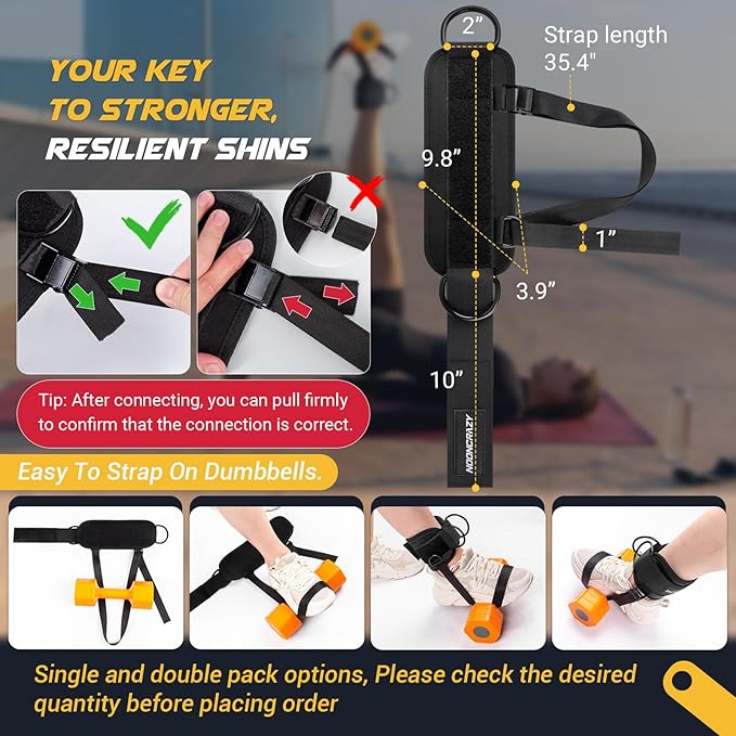 nooncrazy Ankle Straps for Dumbbell and Cable Machine, Dumbbell Foot Attachment with Longer Stronger Nylon Strap, Tibialis Trainer, Leg Extensions, Hamstring Curls for Women and Men