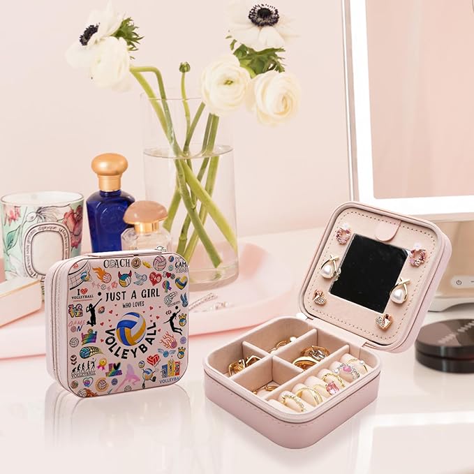 Volleyball Gifts Jewelry Box for Women, Volleyball Stuff Accessories for Volleyball Players Teams, Volleyball Travel Jewelry Case Organize for Women Female Friends
