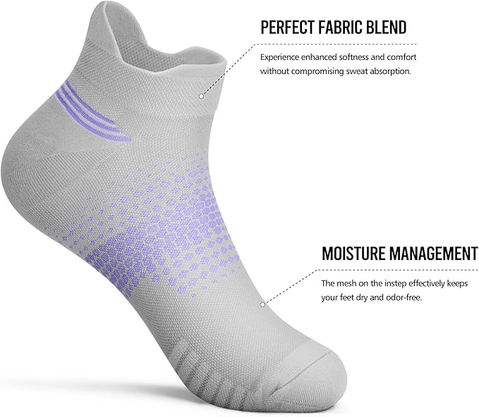 PAPLUS Ankle Compression Socks for Women 6 Pairs, Running Socks with Heel Tab, Cushioned Low Cut Athletic Socks