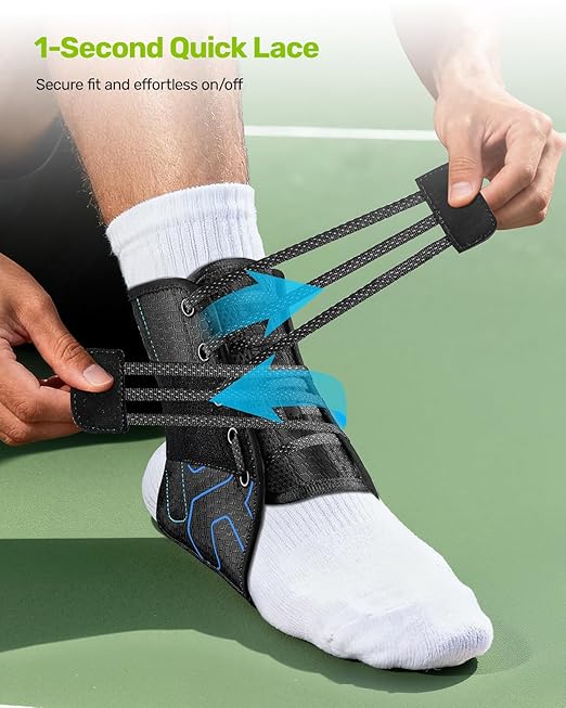 Rakiie Quick Lace Up Ankle Brace with 2 Metal Support Stays, Breathable Stabilizer for Sprained Ankle, Slim Fit Ankle Support for Men & Women, Sports, Running, Basketball (Black, XL)