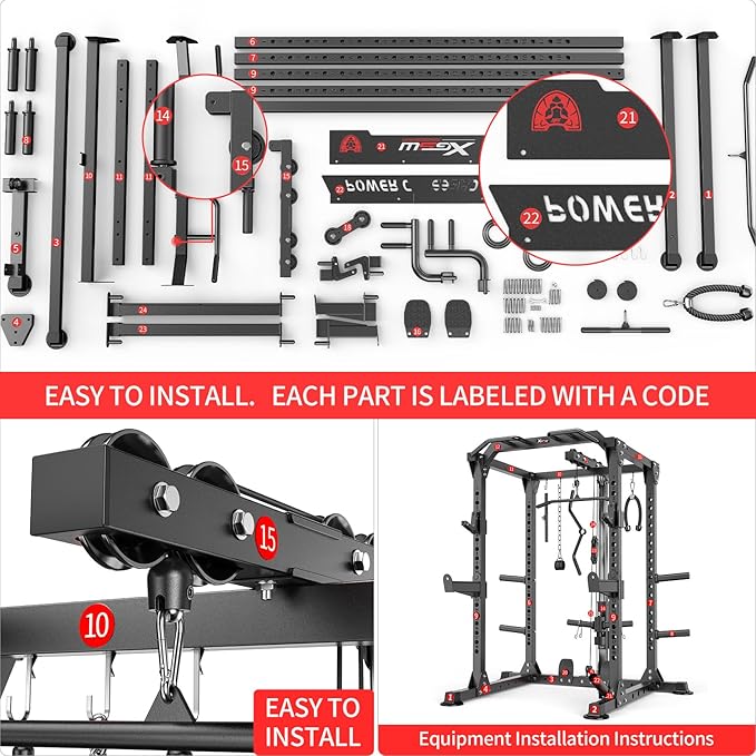 Multi-Purpose Squat Rack,Smith Machine Weight Rack Set with Cable Crossover System, Home Gym Power Racks, Power Racks and Packages
