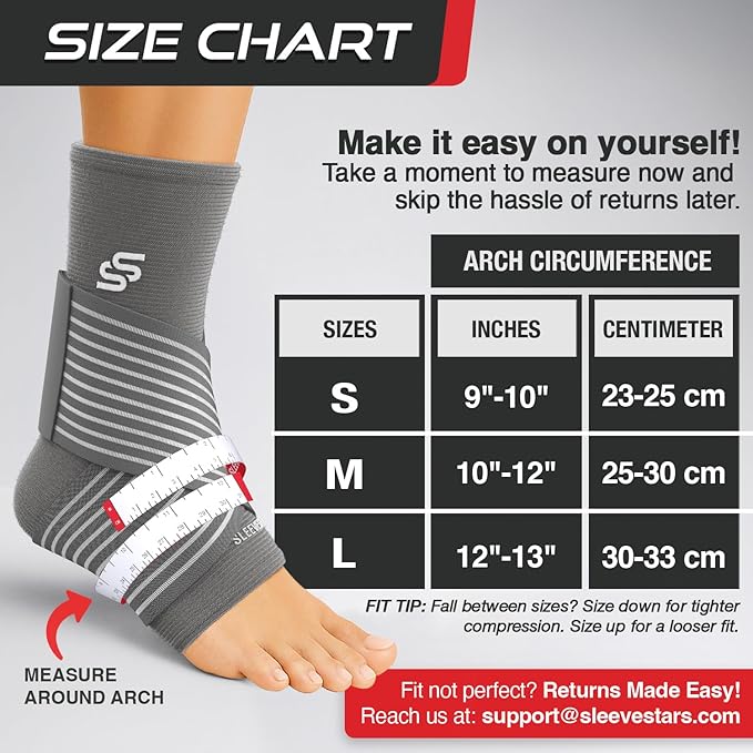 Sleeve Stars Ankle Brace for Women & Men, Ankle Wrap for Sprained Ankle, Compression Sleeve for Plantar Fasciitis Relief, Easy Customizable Support: w/Removable Strap (Single/L:12"-13"/Gray)