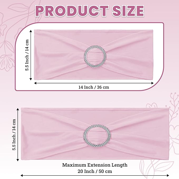 VDS - Blush Pink | Spandex Chair Sashes Bows | 200 PCS | Stretch Elastic Banquet Universal Folding Chair Band Tie with Silver Buckle Slider for Wedding Party Conference Celebration Event Decoration