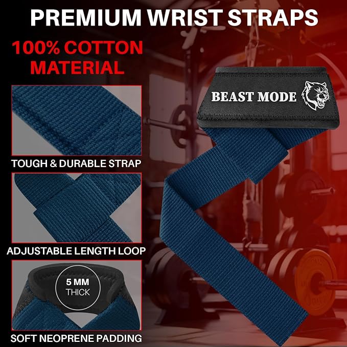 TECEUM Lifting Straps for Weightlifting Gym Strength Training - Wrist Straps with Neoprene Padded Cotton - Men & Women – Ideal for Powerlifting, Bodybuilding & Deadlifts