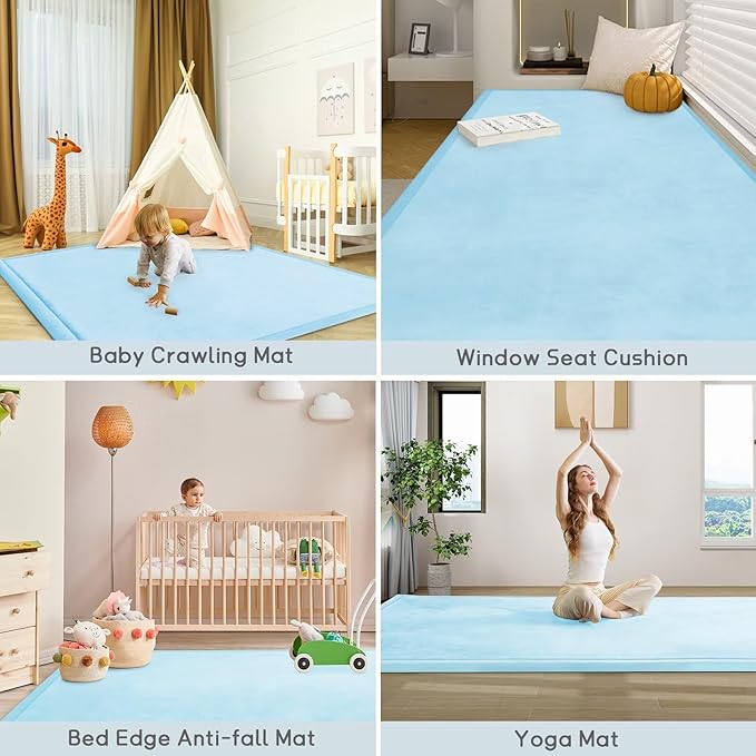 Baby Play Mat for Floor Nursery Muscle Mat Area Playroom Rug 39"x59" Memory Foam 1.3" Thick Crawling Mat for Babies,Toddlers, Infants,Kids (Ice Blue)