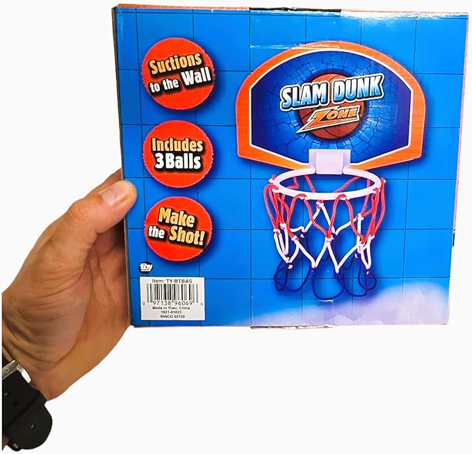 Zugar Land Bath Time Mini Basketball Slam Dunk Zone Shooting Game (6") 3 Balls That Float Included. Suctions to The Wall. Plastic. Bathtub Toy for Boys and Girls. (1 Set)