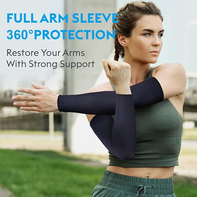 KEKING® Compression Arm Sleeves, Firm 20-30mmHg Graduated Compression Full Arm Support for Recovery, Pain Relief, Tendonitis, Golfers & Tennis Elbow Brace, Workouts Sports - Latex Free Dark Blue 3XL