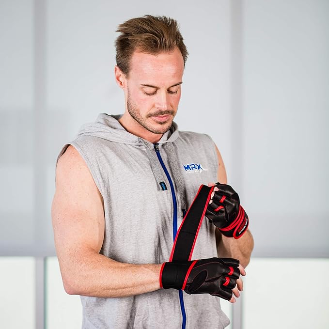 MRX Weight Lifting Pro Level Gloves with 18 Inches Long Wrist Strap Gym Workout Exercise & Fitness in