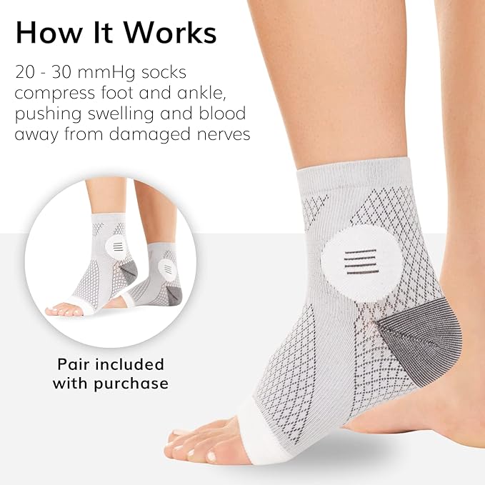 BraceAbility Neuropathy Socks (3 Pairs) - Multipack Peripheral Compression Diabetic Toeless Foot Sleeves for Nerve Damage in Feet, Ankle Gout, Plantar Fasciitis Relief for Men and Women (XL - Gray)