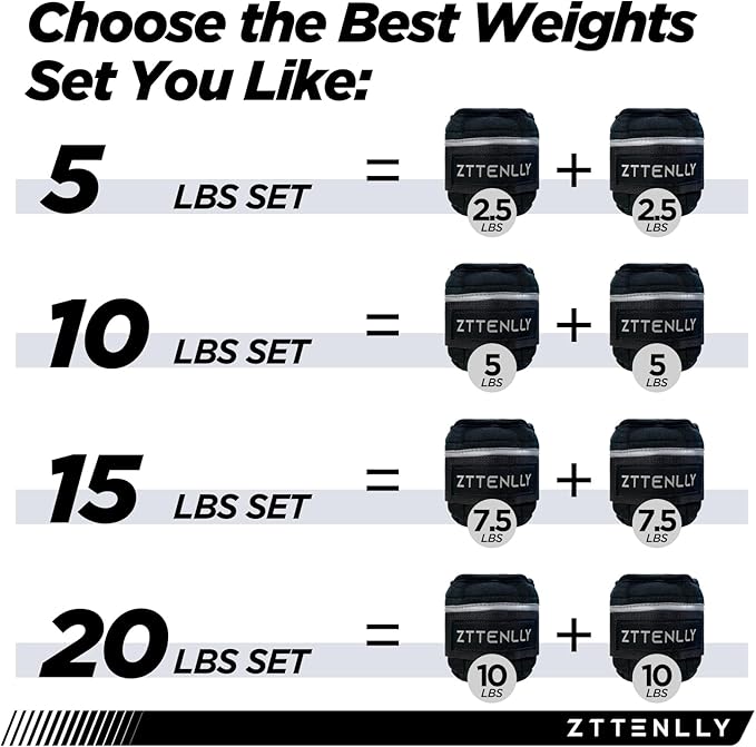 Adjustable Ankle Weights 1-5/10/15/20LBS Pair with Carry Bag - Breathable Fabrics, Reflective Trim - Strength Training Leg Wrist Arm Ankle Walking Weights Sets for Women Men Kids