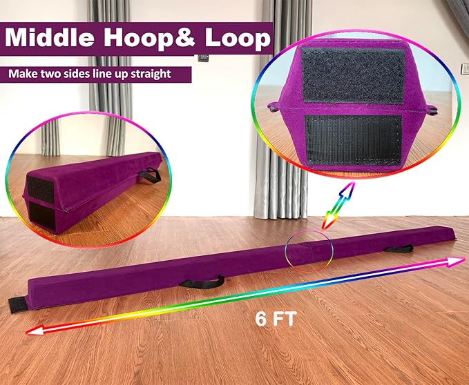 MARFULA 6 FT / 8 FT / 9 FT Folding Gymnastics Beam Foam Balance Floor Beam - Extra Firm - Suede Cover - Anti Slip Bottom with Carry Bag for Kids/Adults Home Use