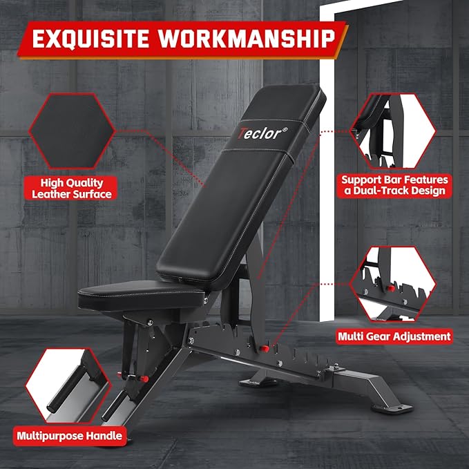 Commercial Adjustable Weight Bench with 1400LB Capacity for Home Gym, Flat/Incline/Decline Bench - Bench Press 2.2" Thick Pad,Black
