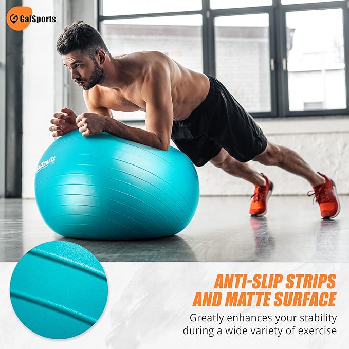 GalSports Stability Ball for Core Training & Physical Therapy – Anti-Burst, Slip-Resistant Yoga Ball for Home Gym, Pilates, Balance & Posture Improvemen
