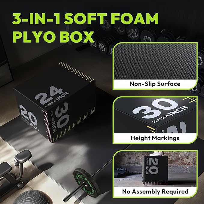 HANDBODE 3-in-1 Plyometric Box, Jumping Exercise Equipment Trainer with Non-Slip Surface for Workout Training, Pro-Duty HIIT Exercise Foam Plyo Box, Home Gym
