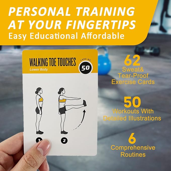 Bodyweight Exercises Cards, 62 Workout Cards Deck Large Size 5" x 3.5" Fitness Cards for Women & Men, Beginner Fitness Guide to Training Exercises at Home or Gym
