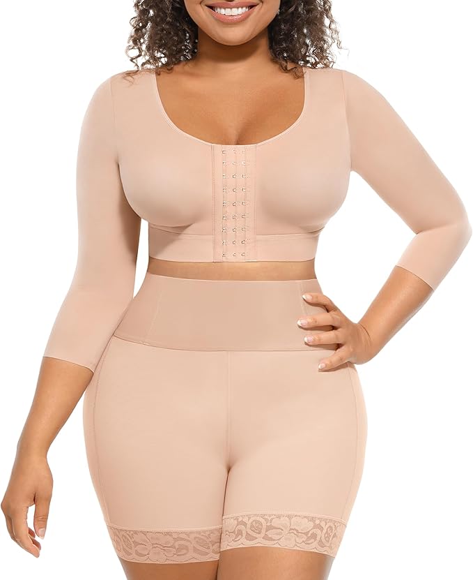 FeelinGirl Arm Shaper for Women Post Surgery Arm Lipo Compression Sleeves Slimming Arm Faja Front Closure Shapewear Bra