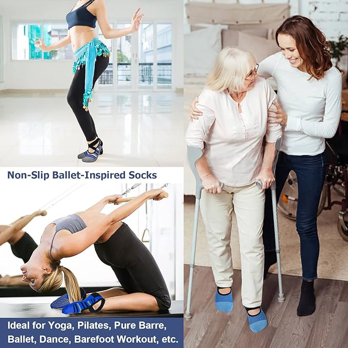 Ozaiic Pilates Socks for Women Non Slip Grip, Yoga Socks with Grippers for Barre, Hospital, Ballet, Dance, Barefoot Workout