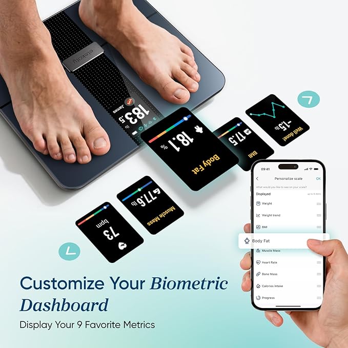 Etekcity FSA&HSA Eligible Smart Scale for Body Weight Fat, Digital Weighing Machine for Accurate BMI Muscle Mass Composition, Apple Health Compatible Fitness Equipment,TFT,‎Tempered Glass,Black
