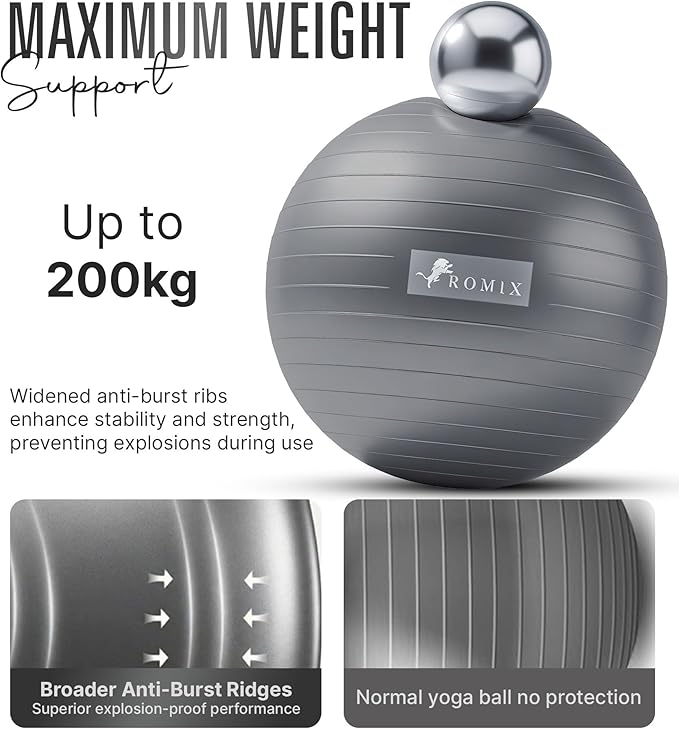 ROMIX Exercise Ball, Anti-Burst Extra Thick Birthing Pregnancy Ball with Pump, Fitness Swiss Yoga Balls 22in/26in/30in (55cm 65cm 75cm) Exercise Balls Physical Therapy for Pilates Home Gym