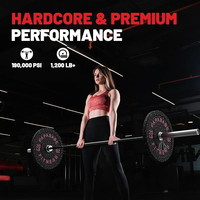 PAPABABE Olympic Barbell, 4ft/5ft/6ft/6.5ft Straight Barbell for Strength Training and Technique Adjusting, 2 inch Womens Olympic Bar with Moderate Knurling For Bench Press, Squats Curls Deadlifts Weightlifting