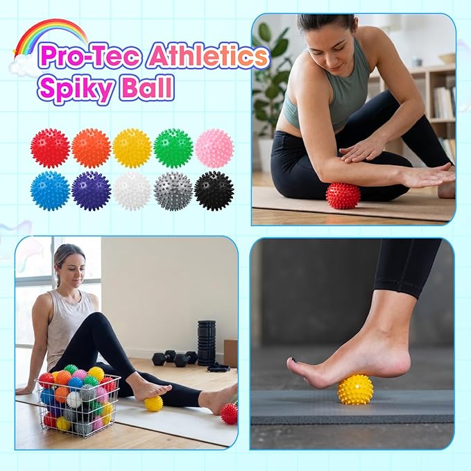 Liliful 50 Pcs Spiky Massage Balls for Feet, Back, Hand Massage Roller Squeeze Balls Plantar Fasciitis Ball Bulk for Foot Hand Trainer Therapy, 10 Colors 3 Inch Multipack