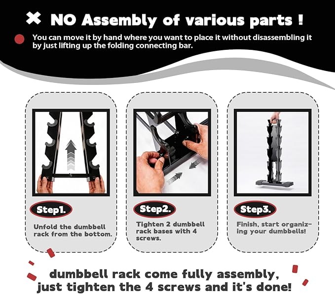 5 Tier Dumbbell Rack, Weight Rack for Home Gym - 260 LBS Capacity - Steel A-Frame Dumbbells Storage Space Saving Folds Up Design (No Dumbbells Rack Only)