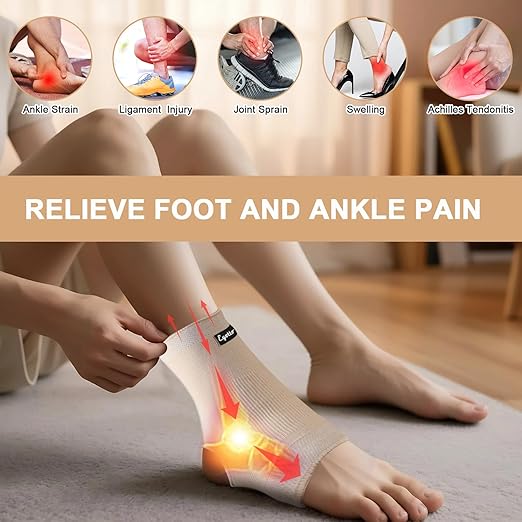 eYotto Open-Heel Ankle Sleeves (1 Pair), Breathable Foot & Ankle Compression Support for Swelling, Plantar Fasciitis & Sprain Relief for Men & Women