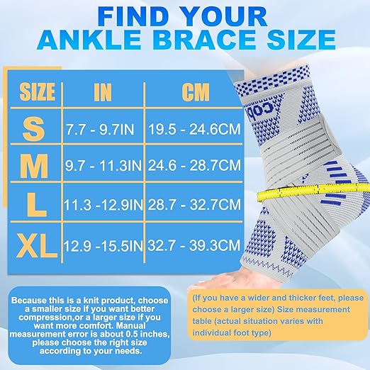 LISEPWU Copper Ankle Brace with Adjustable Compression Bandage, Ankle Support Compression Sleeve for Men & Women, for Foot Pain, Sprained Recovery, Achilles Tendonitis, Sports Protection(Blue S)