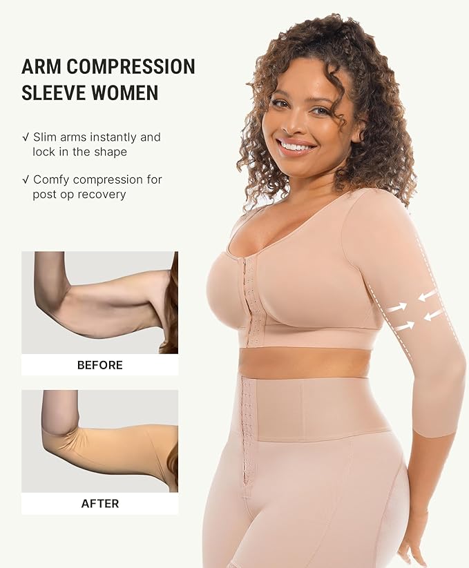 FeelinGirl Arm Shaper for Women Post Surgery Arm Lipo Compression Sleeves Slimming Arm Faja Front Closure Shapewear Bra
