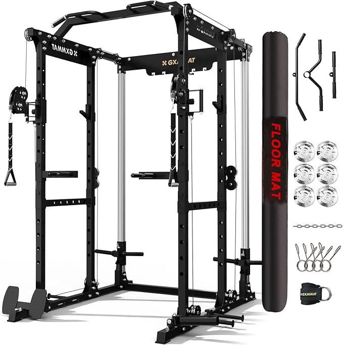Gxmmat X6 Power Cage, 2200LB Multi-Function Power Rack with Independent Dual Aluminum Pulley System, Squat Rack for Home Gym Strength Training Equipment, Heavy-Duty Steel Construction