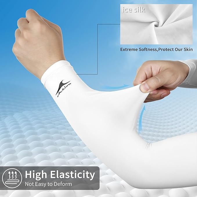 Achiou Cooling Ice Silk Arm Sleeves, Summer UV Sun Protection Compression Sleeves UPF 50+ for Women Volleyball Youth Sports