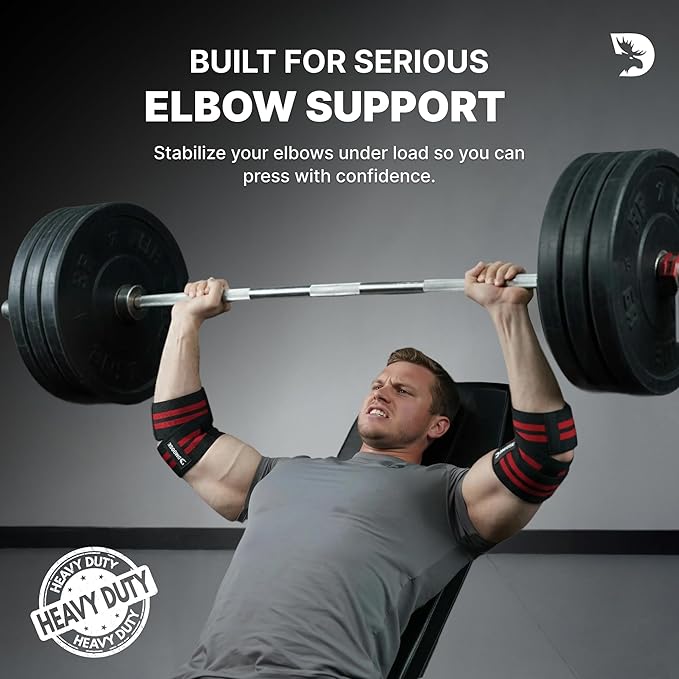 DMoose Fitness Elbow Wraps for Weightlifting (Pair) - 40'' Adjustable Strap for Gym Workout & Bench Press, Compression Elbow Sleeves for Tendonitis, Joint Support, Powerlifting & Deadlifts