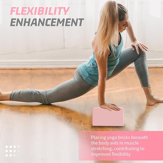 Yoga Blocks 2 Pack 3x6x9IN Foam Block Supportive Latex-Free with Stretch Band, Non-Slip Exercise Blocks for Pilates, Meditation, Balance, Stretching and Deep Poses