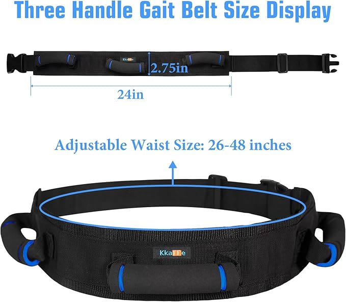 Gait Belt with Handles, Transfer Belt for Elderly, Patient Gait Belts, Transfer Belt Assist, Gait Belts for Seniors, Upgraded Using Rubber Handles (Blue)