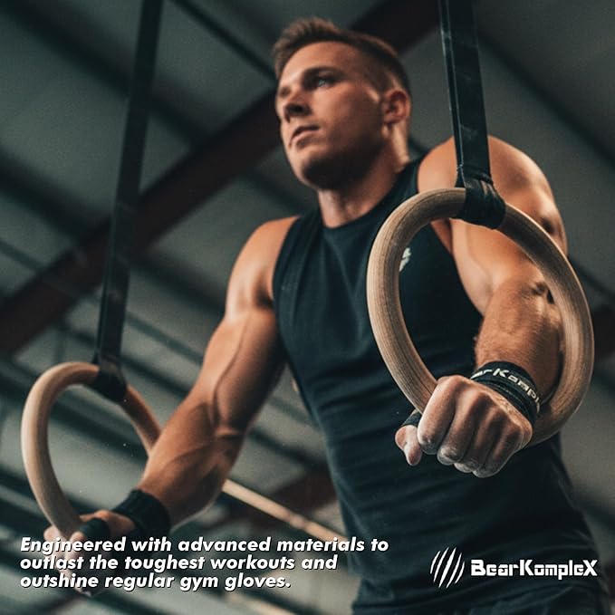 Bear KompleX No Hole Hand Grips - Non-Slip Fingerless Gymnastics Grips for Weight Lifting, Pull-ups & Cross Training | Lightweight, Padded Wrists & Foldable Grip.