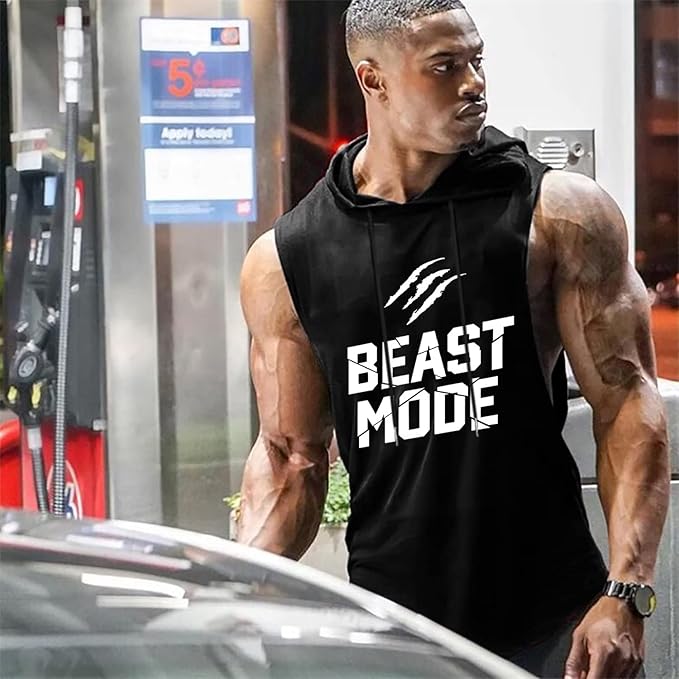 Babioboa Men's Workout Hooded Tank Tops Sports Training Sleeveless Gym Hoodies Bodybuilding Cut Off Muscle Shirts
