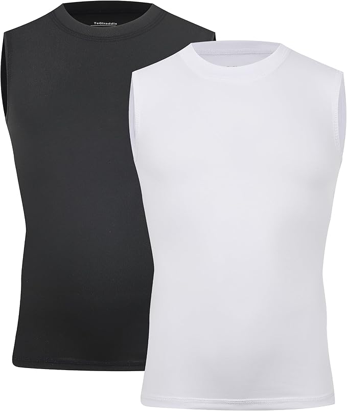 Youth Boy Girls Sleeveless Compression Shirt Kid Athletic Tank Top Quick Dry Basketball Football Undershirt