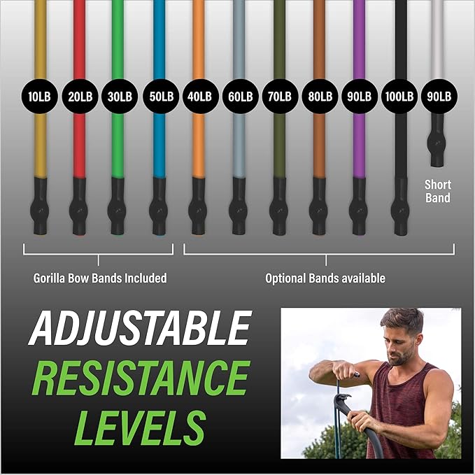 Gorilla Bow Original Portable Home Gym Resistance Bands and Bar System for Travel, Fitness, Weightlifting and Exercise Kit, Full Body Workout Equipment Set