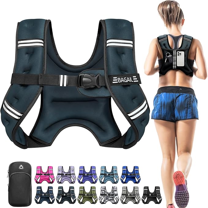 BAGAIL Comfort-Fit Weighted Vest for Woman, Even Weight Distribution, Faster Weight Loss, No-Chafe or Bounce for Walking & Running with Detachable Phone Pouch & Reflective Stripes (Available 5-30lbs)