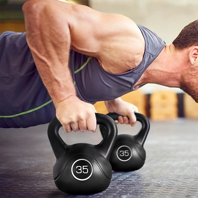 Yaheetech 35lbs Kettlebell Weights, Men & Women Home Gym Kettle Bell Exercise & Fitness Equipment w/Wide Flat Base & Textured Grip for Strength Training