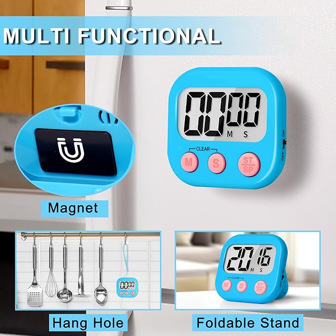ZILLEEN Classroom Timer for Kids Teachers 6 Pack Digital Timers, Blue & Pink