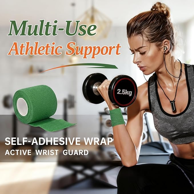 18 Pack Self Adhesive Bandage Wrap, 2 Inch Strong Cohesive Sports Tape in Jade Green, Wrist Tape for Stretch Athletic, Secure Support for Thumb Ankle Wounds and Sports Injury Protection